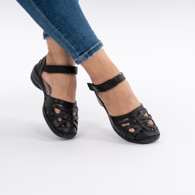 Pantofi Tip Sandale Piele Naturala Talpa Comoda A019 Negru