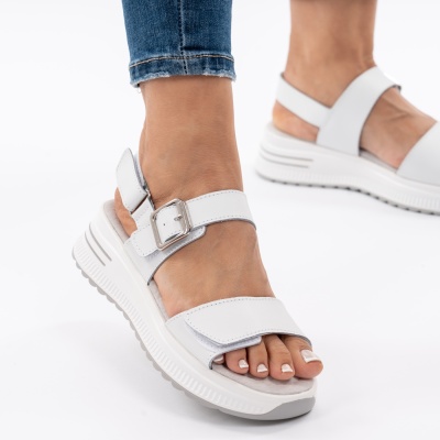 Pantofi Tip Sandale Piele Naturala Talpa Comoda AN122 Alb