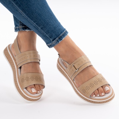 Pantofi Tip Sandale Piele Naturala Talpa Comoda AN133 Bej