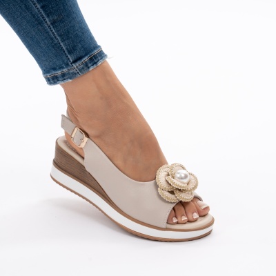 Pantofi Tip Sandale Piele Naturala Talpa Comoda Bej GI-03