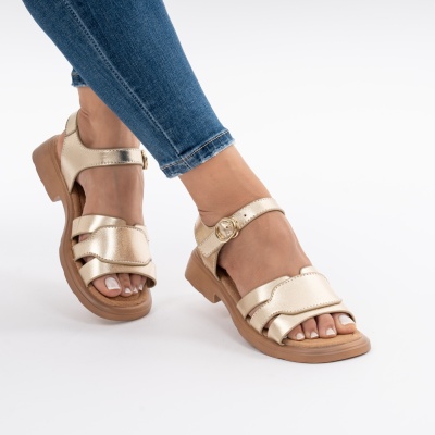 Pantofi Tip Sandale Piele Naturala Talpa Comoda F002-544 Gold