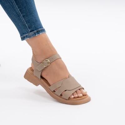Pantofi Tip Sandale Piele Naturala Talpa Comoda F002-544 kahki