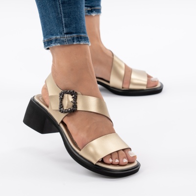 Pantofi Tip Sandale Piele Naturala Talpa Comoda JY5769 Gold