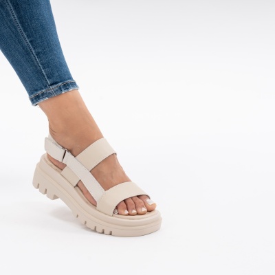 Pantofi Tip Sandale Piele Naturala Talpa Comoda T-8043 Bej