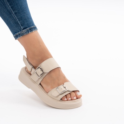 Pantofi Tip Sandale Piele Naturala Talpa Comoda T-8060-2 Bej