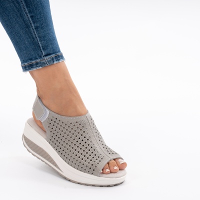 Pantofi Tip Sandale Talpa Ortopedica Piele Naturala Gri A523