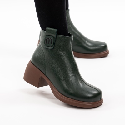 Botine Piele Naturala Kaki 6606