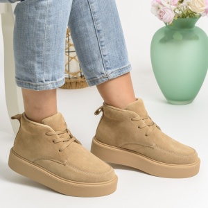 Ghete Imblanite Piele Naturala Intoarsa Bej AW2023-1