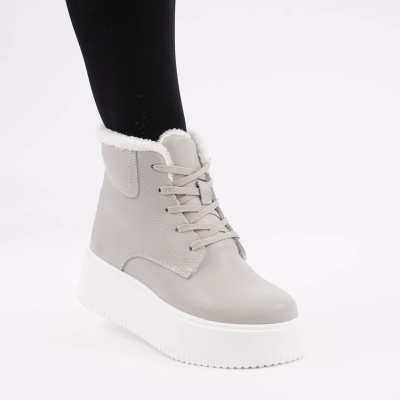 Ghete Imblanite Piele Naturala Talpa Comoda Gri T7018