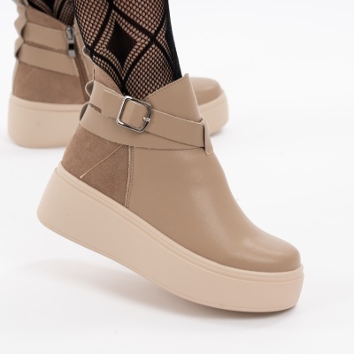 Ghete Imblanite Piele Naturala Talpa Comoda Kahki T7000