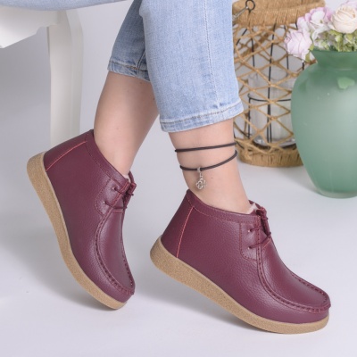 Ghete Imblanite Piele Naturala Visiniu 9602-2