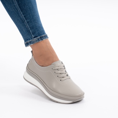 Pantofi Casual Din Piele Naturala Gri T-9001