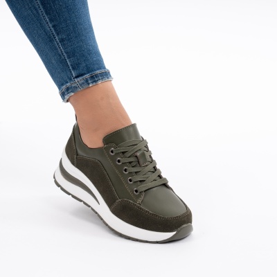 Pantofi Casual Din Piele Naturala Kaki T5100