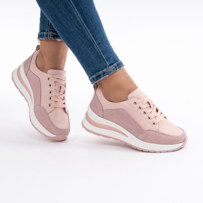 Pantofi Casual Din Piele Naturala Roz A568