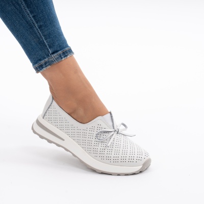 Pantofi Casual Piele Naturala Alb T-5930