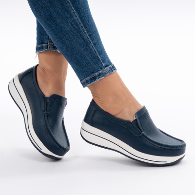 Pantofi Casual Piele Naturala Albastru PL-53