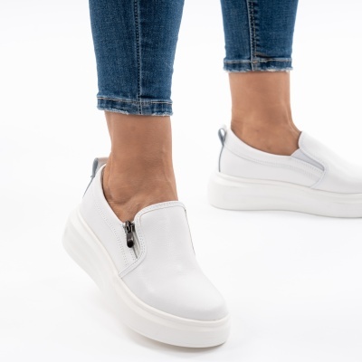 Pantofi Casual Piele Naturala Albi T6051