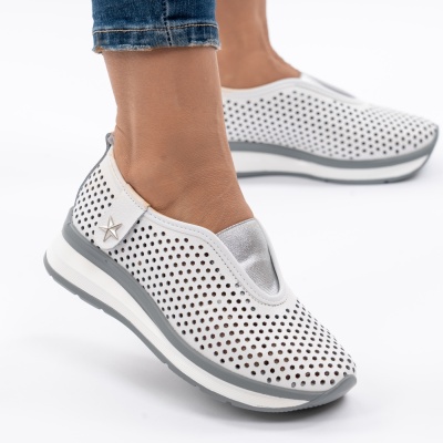Pantofi Casual Piele Naturala Albi XH-2074