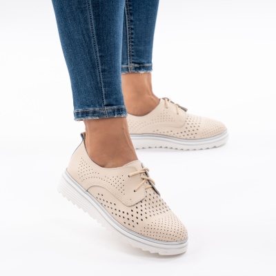 Pantofi Casual Piele Naturala Bej 1235