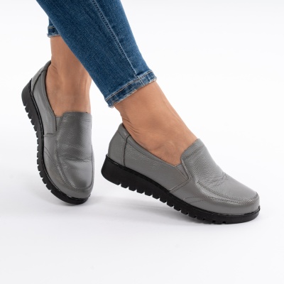 Pantofi Casual Piele Naturala Gri AN558
