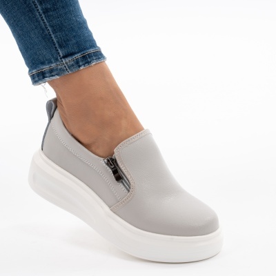 Pantofi Casual Piele Naturala Gri T6051