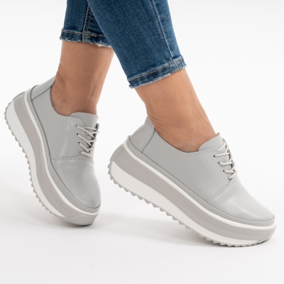 Pantofi Casual Piele Naturala Gri T6055
