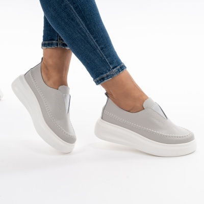 Pantofi Casual Piele Naturala Gri T6060