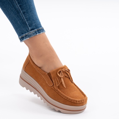 Pantofi Casual Piele Naturala Intoarsa Camel 2017