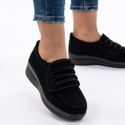 Pantofi Casual Piele Naturala Intoarsa Negri F002-10 