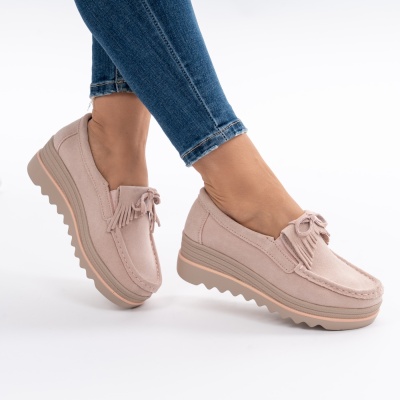 Pantofi Casual Piele Naturala Intoarsa Roz 2017