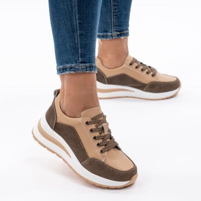 Pantofi Casual Piele Naturala Kahki A568
