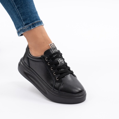 Pantofi Casual Piele Naturala Negri AW468