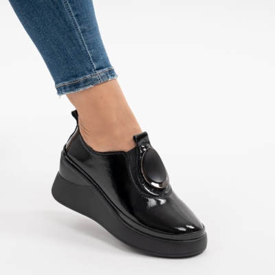 Pantofi Casual Piele Naturala Negru Lăcuit T6050