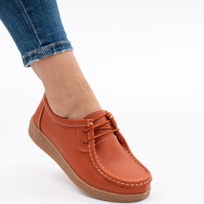 Pantofi Casual Piele Naturala Orange WK 212