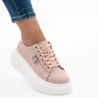 Pantofi Casual Piele Naturala Roz T-8808