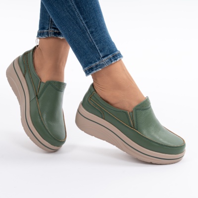 Pantofi Casual Piele Naturala Verde 1152