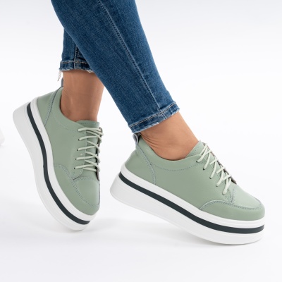 Pantofi Casual Piele Naturala Verde 9881