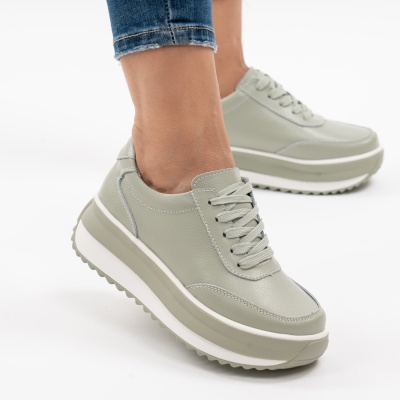 Pantofi Casual Piele Naturala Verde T6052