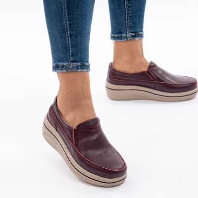 Pantofi Casual Piele Naturala Visiniu 1152