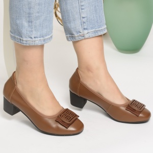 Pantofi cu Toc Piele Naturala Camel 306