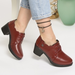 Pantofi cu Toc Piele Naturala Wine  P1558