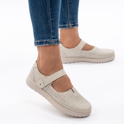 Pantofi Din Piele Naturala Bej 1260-9