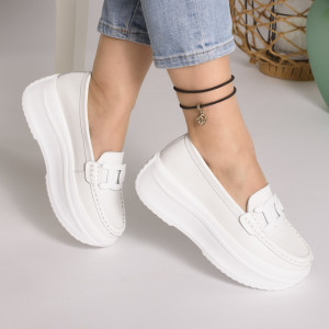 Pantofi Piele Naturala Alb 603