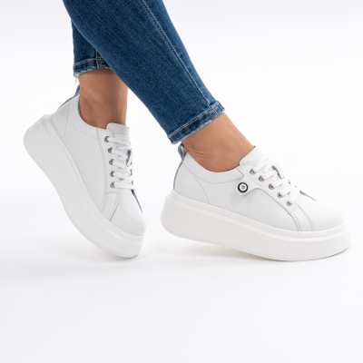 Pantofi Piele Naturala Alb 881
