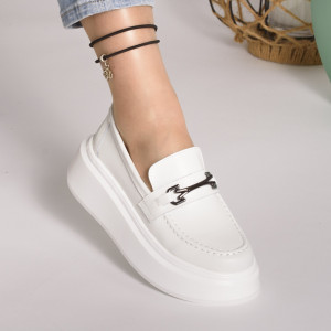Pantofi Piele Naturala Alb 882