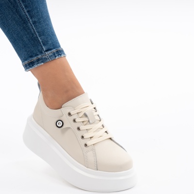Pantofi Piele Naturala Bej 881