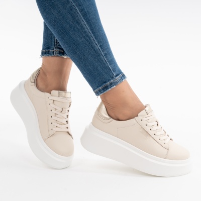 Pantofi Piele Naturala Bej F002-389