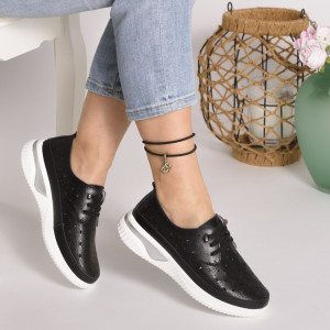 Pantofi Piele Naturala Negri A096