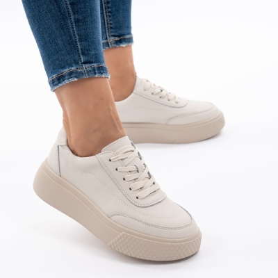 Pantofi Piele Naturala Talpa Comoda Bej F001-924