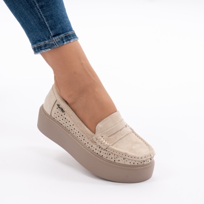 Pantofi Piele Naturala Talpa Comoda Bej G10-A16